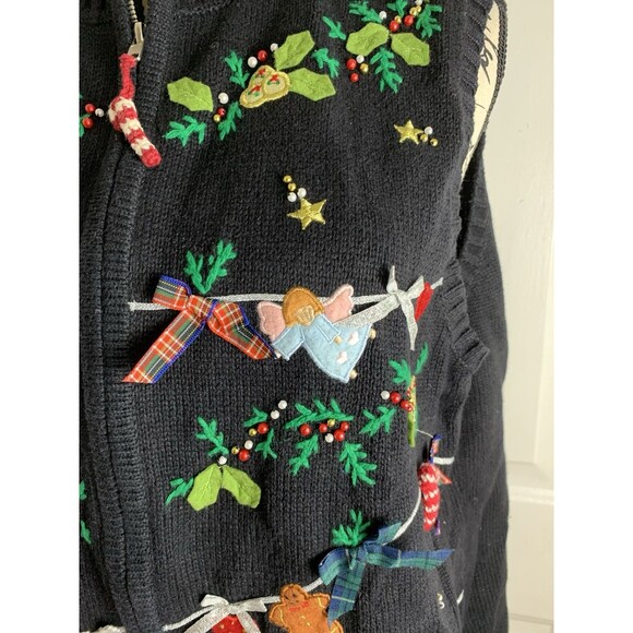 Vintage Planet & Company Woman 1X Christmas Sweater Vest Full Zip Santa - Picture 5 of 16